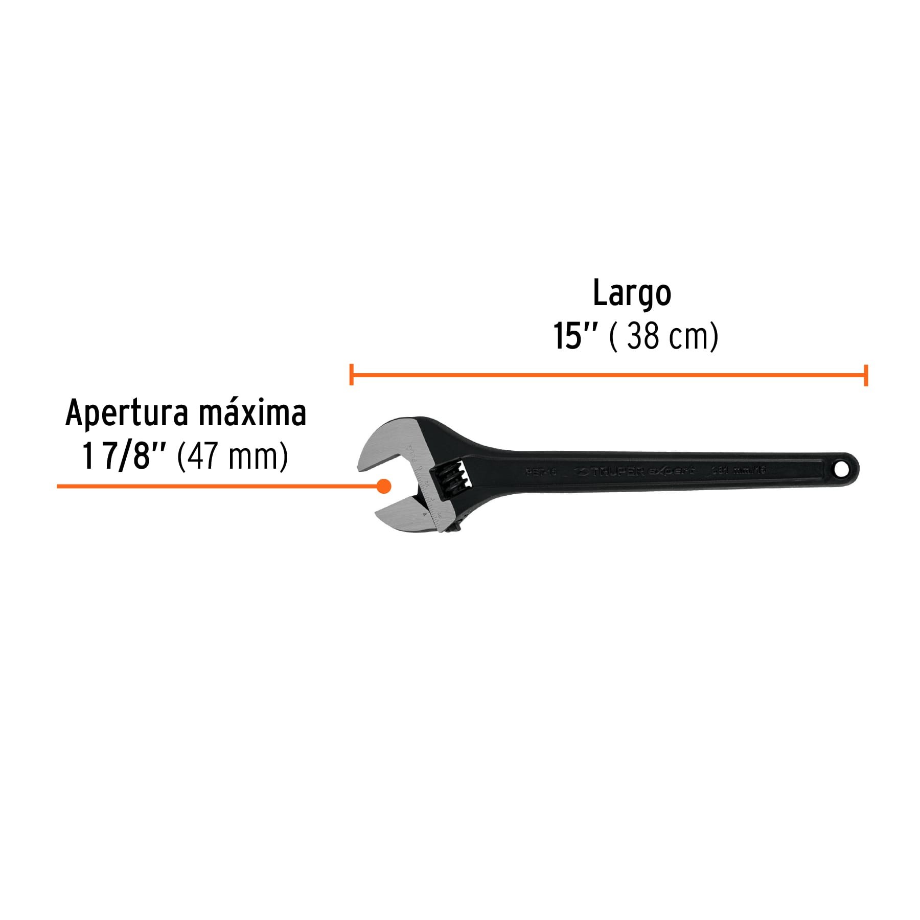 LLAVE AJUSTABLE (PERICO) 15" PROFESIONAL PAVONADA, TRUPER EXPERT 15504