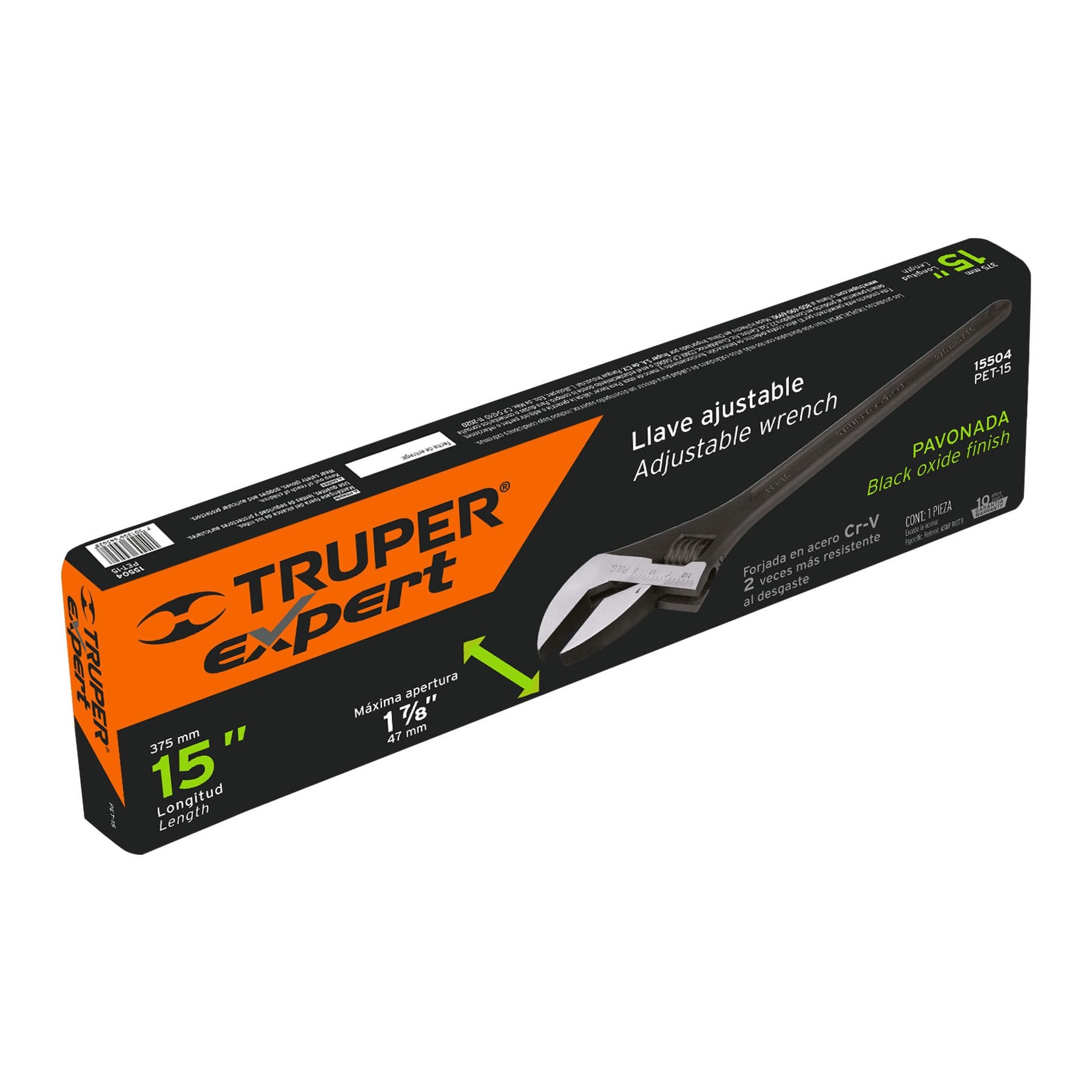 LLAVE AJUSTABLE (PERICO) 15" PROFESIONAL PAVONADA, TRUPER EXPERT 15504