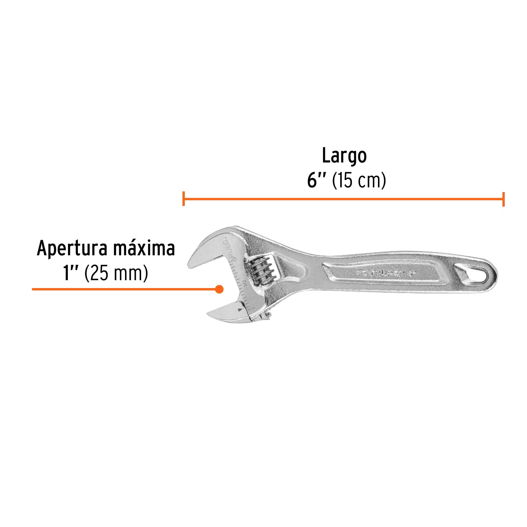 LLAVE AJUSTABLE (PERICO) 6" PROFESIONAL CROMADA, TRUPER EXPERT 15505