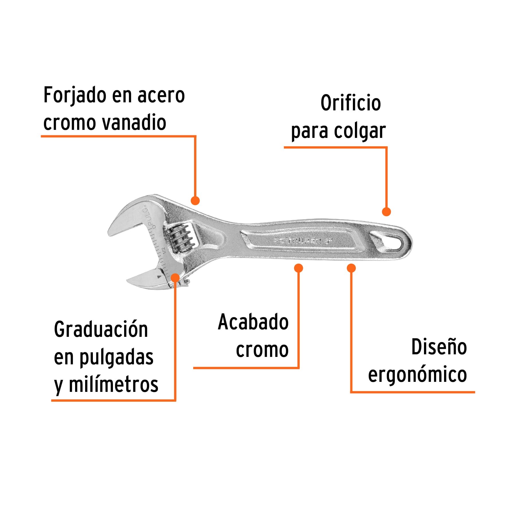 LLAVE AJUSTABLE (PERICO) 6" PROFESIONAL CROMADA, TRUPER EXPERT 15505