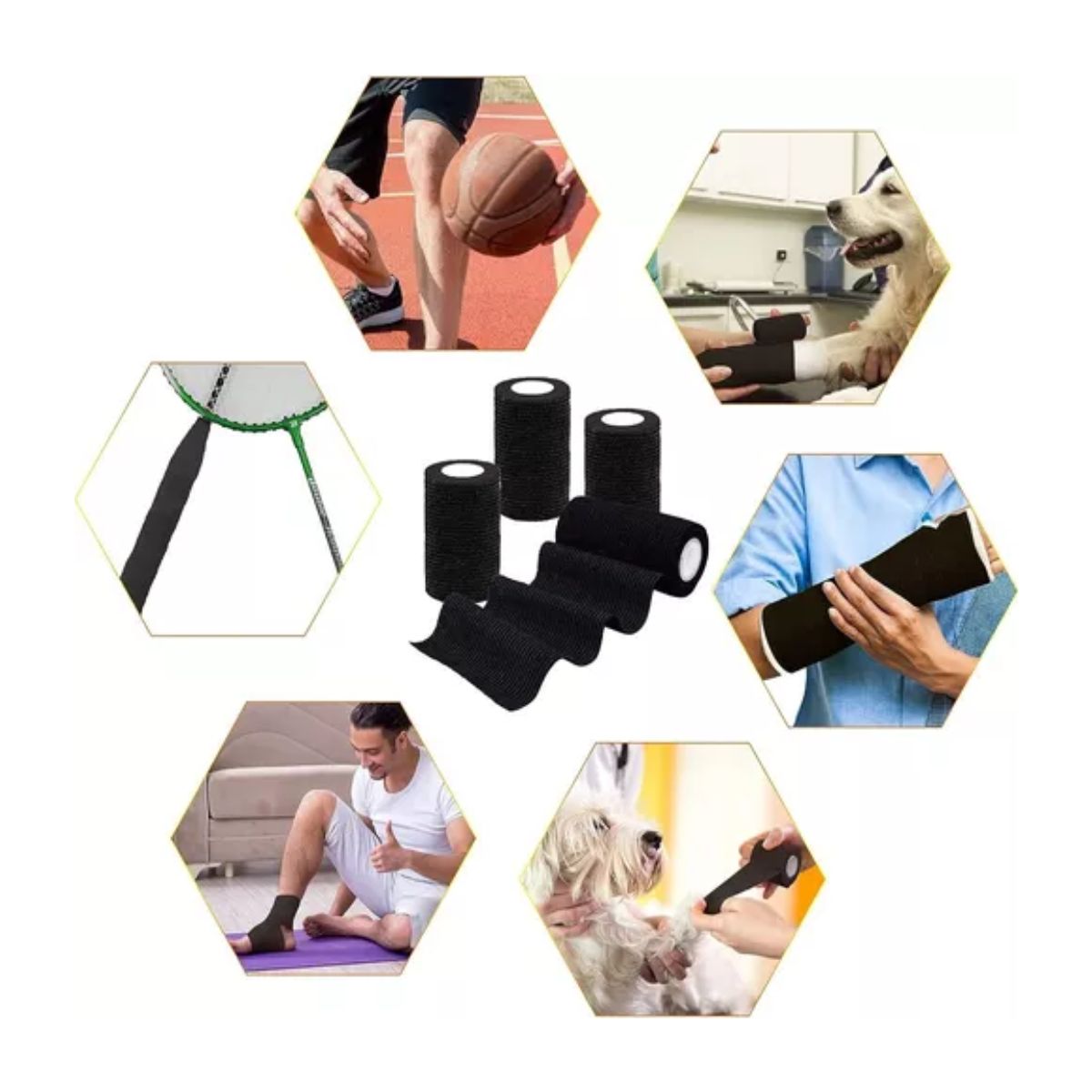 Venda Elástica Cohesiva Autoadherible De 10cmx4.5 M, 8pzs Negro