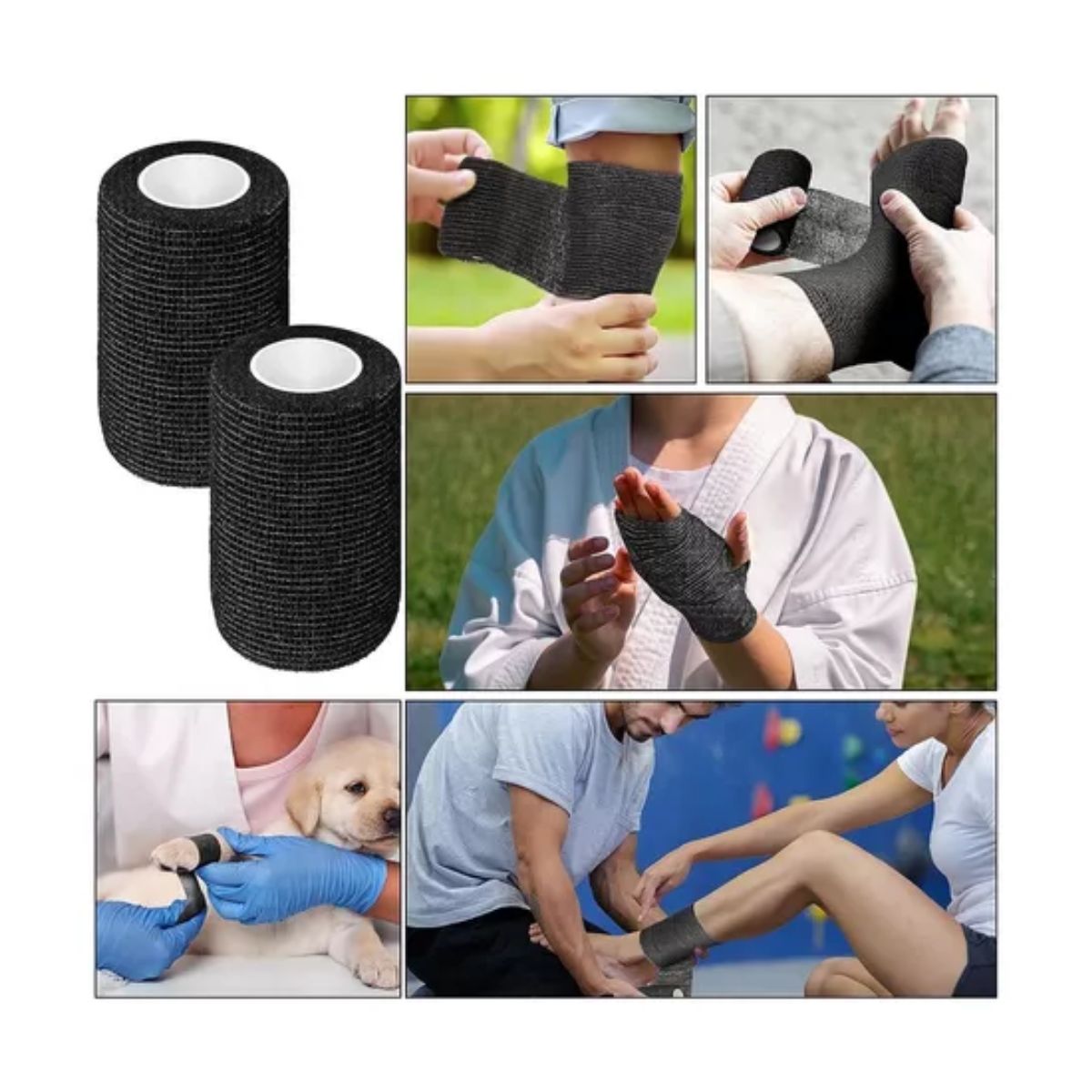 Venda Elástica Cohesiva Autoadherible De 10cmx4.5 M, 8pzs Negro