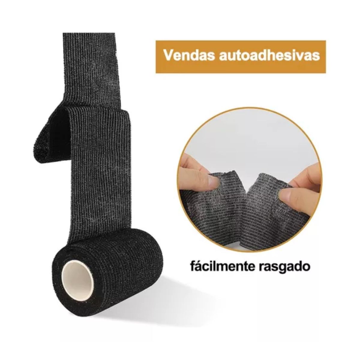 Venda Elástica Cohesiva Autoadherible De 10cmx4.5 M, 8pzs Negro