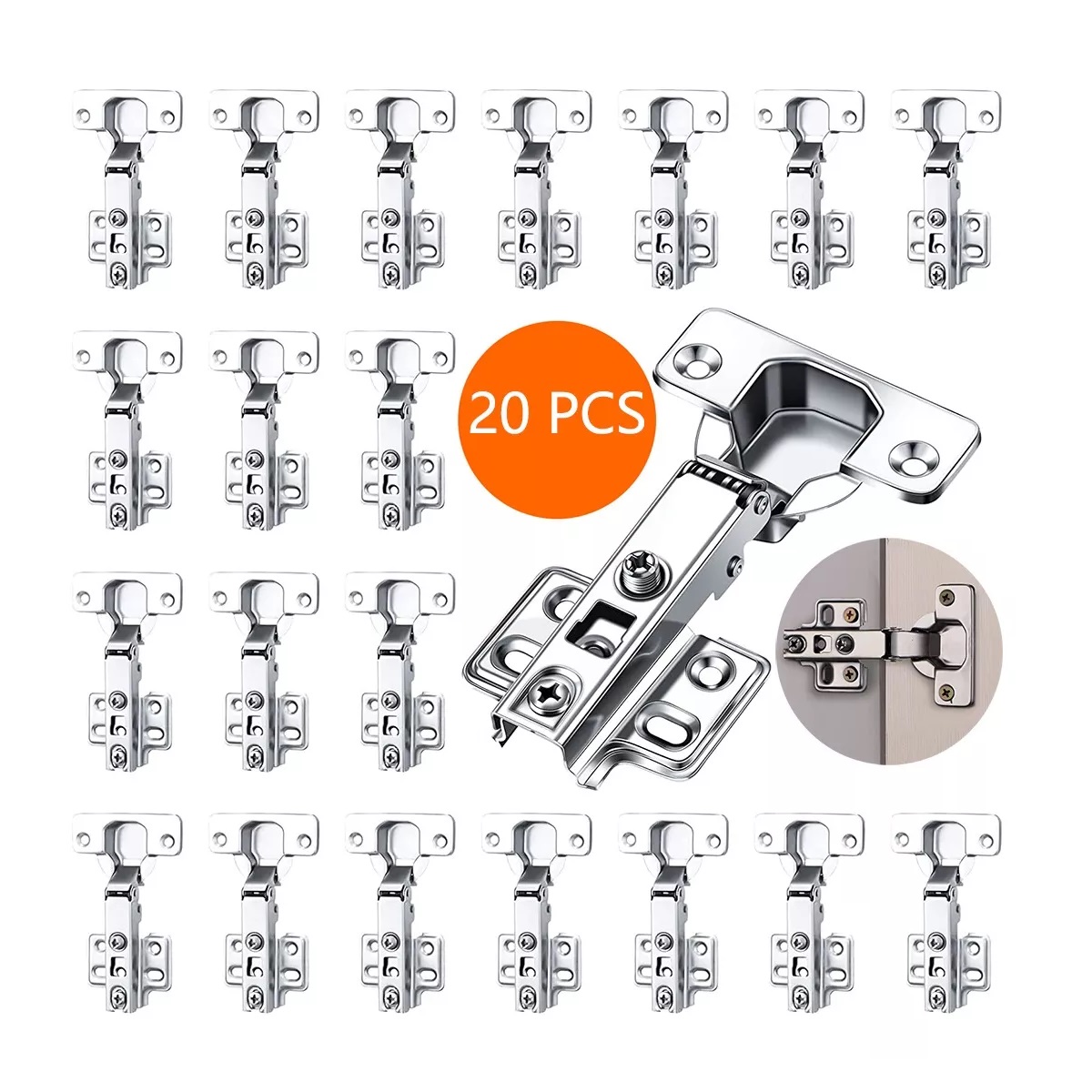 Juego Bisagra Bidimensional Recta Cierre Suave Níquel 20 Piezas