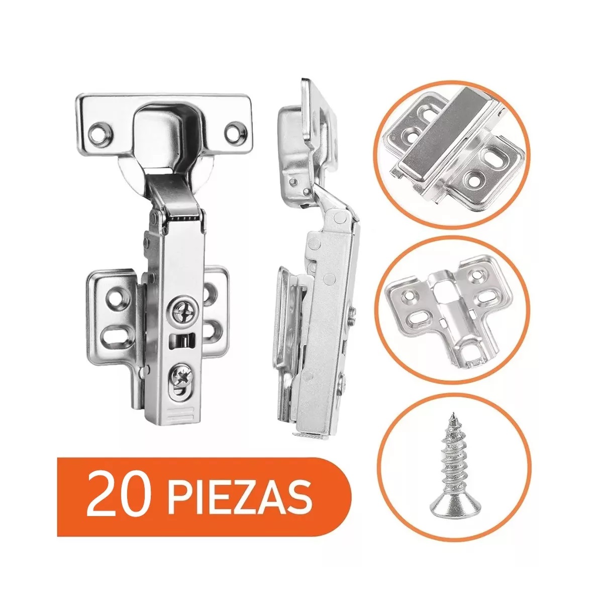 Juego Bisagra Bidimensional Recta Cierre Suave Níquel 20 Piezas