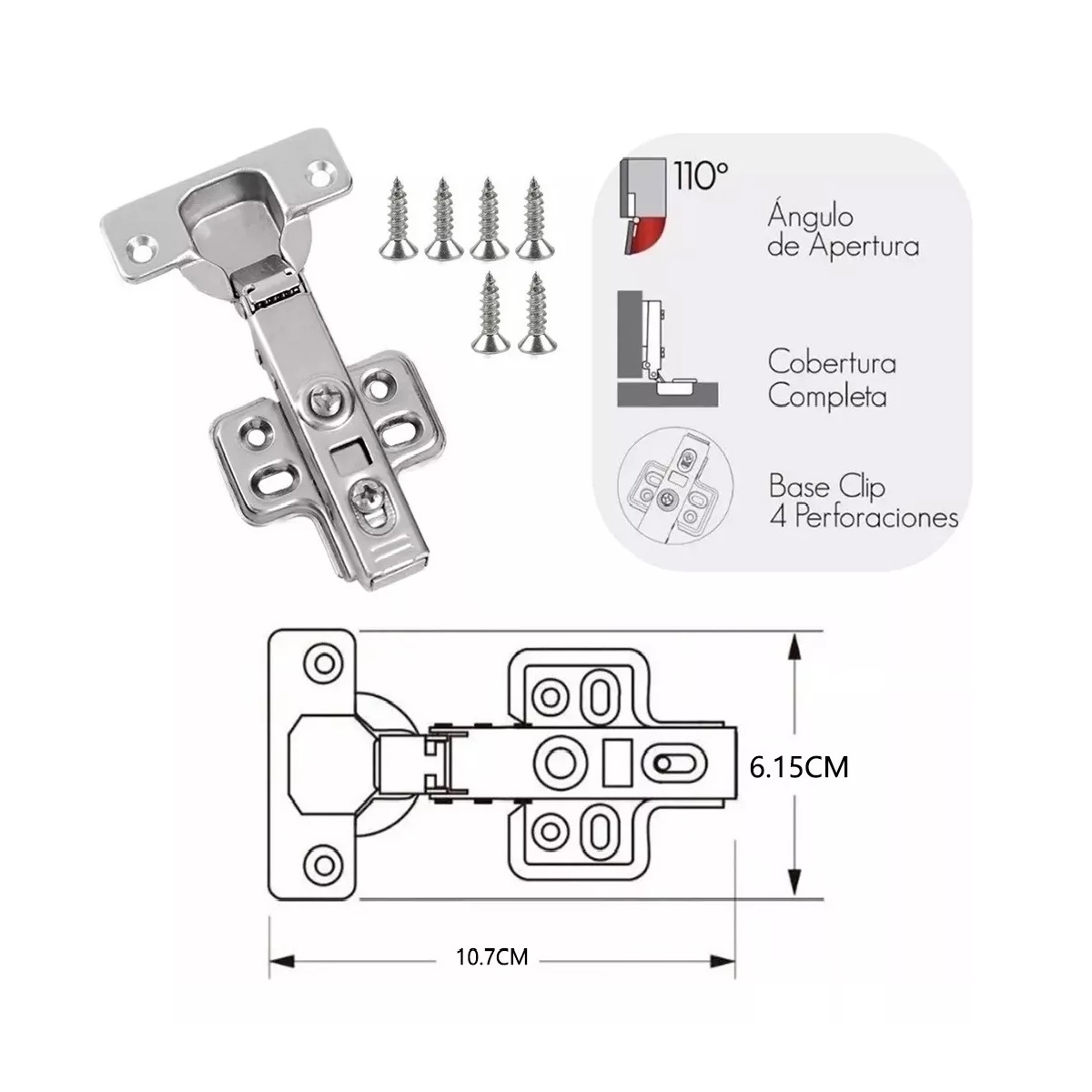 Juego Bisagra Bidimensional Recta Cierre Suave Níquel 20 Piezas