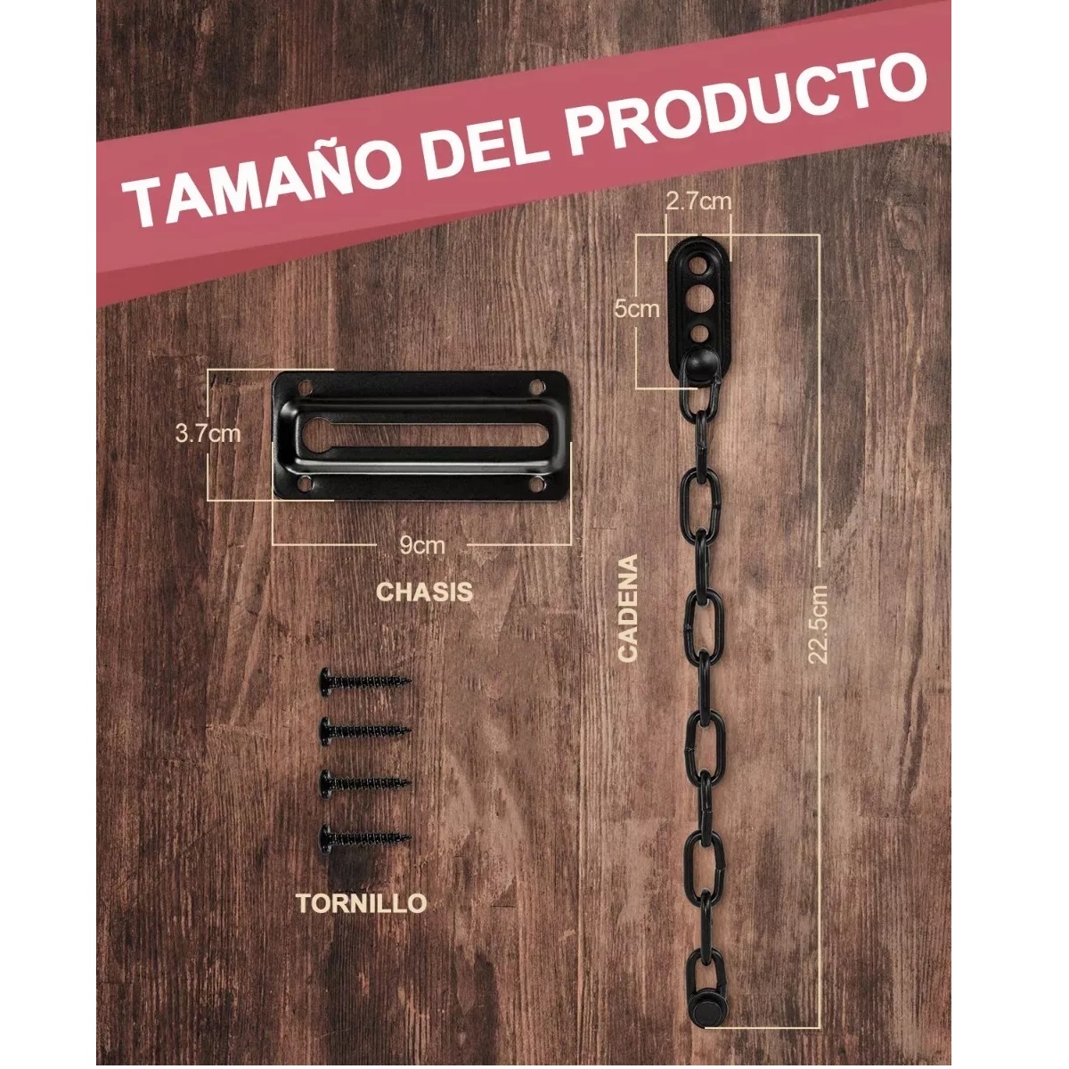 Set Pasador Con Cadena Seguro Para Puerta Color Negro 5 Pcs