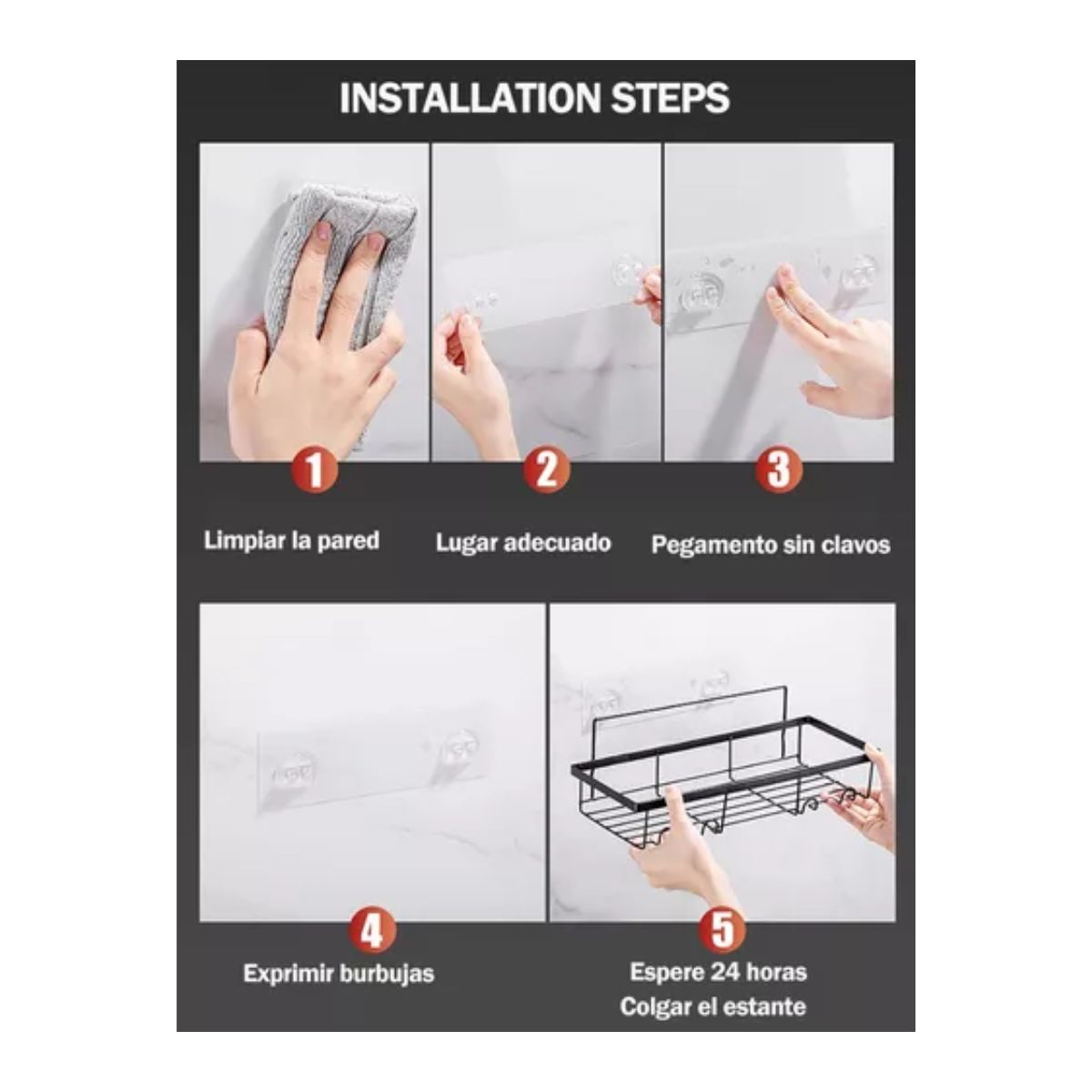 Cocina Baño Repisa Organizadores Para Duchas Estante 4 Pcs Color Negro