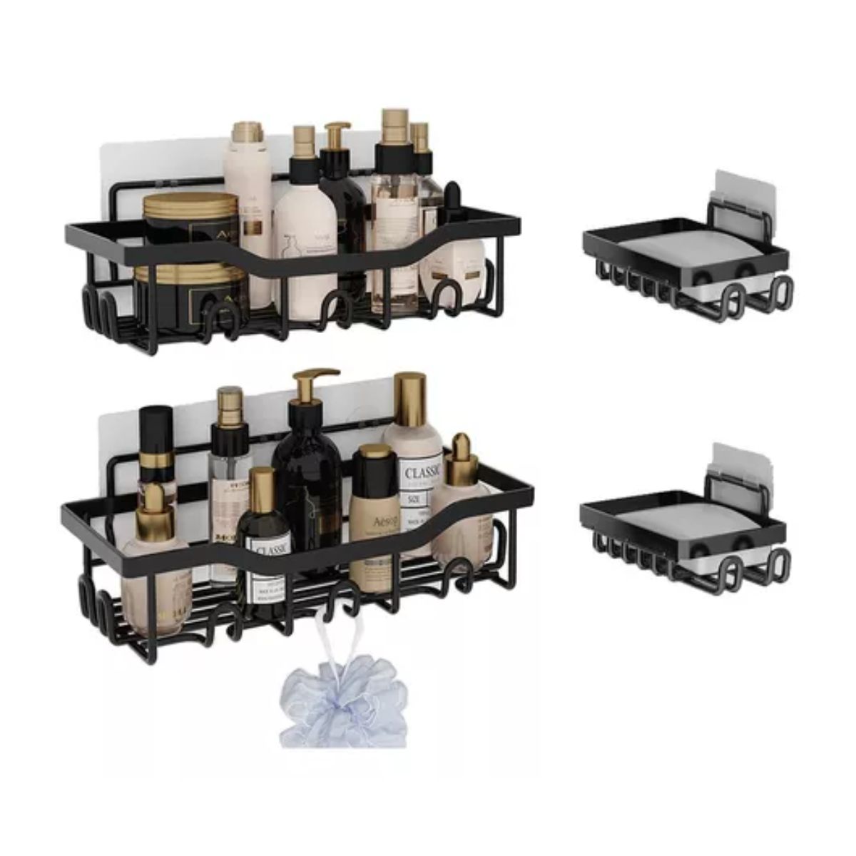 Cocina Baño Repisa Organizadores Para Duchas Estante 4 Pcs Color Negro