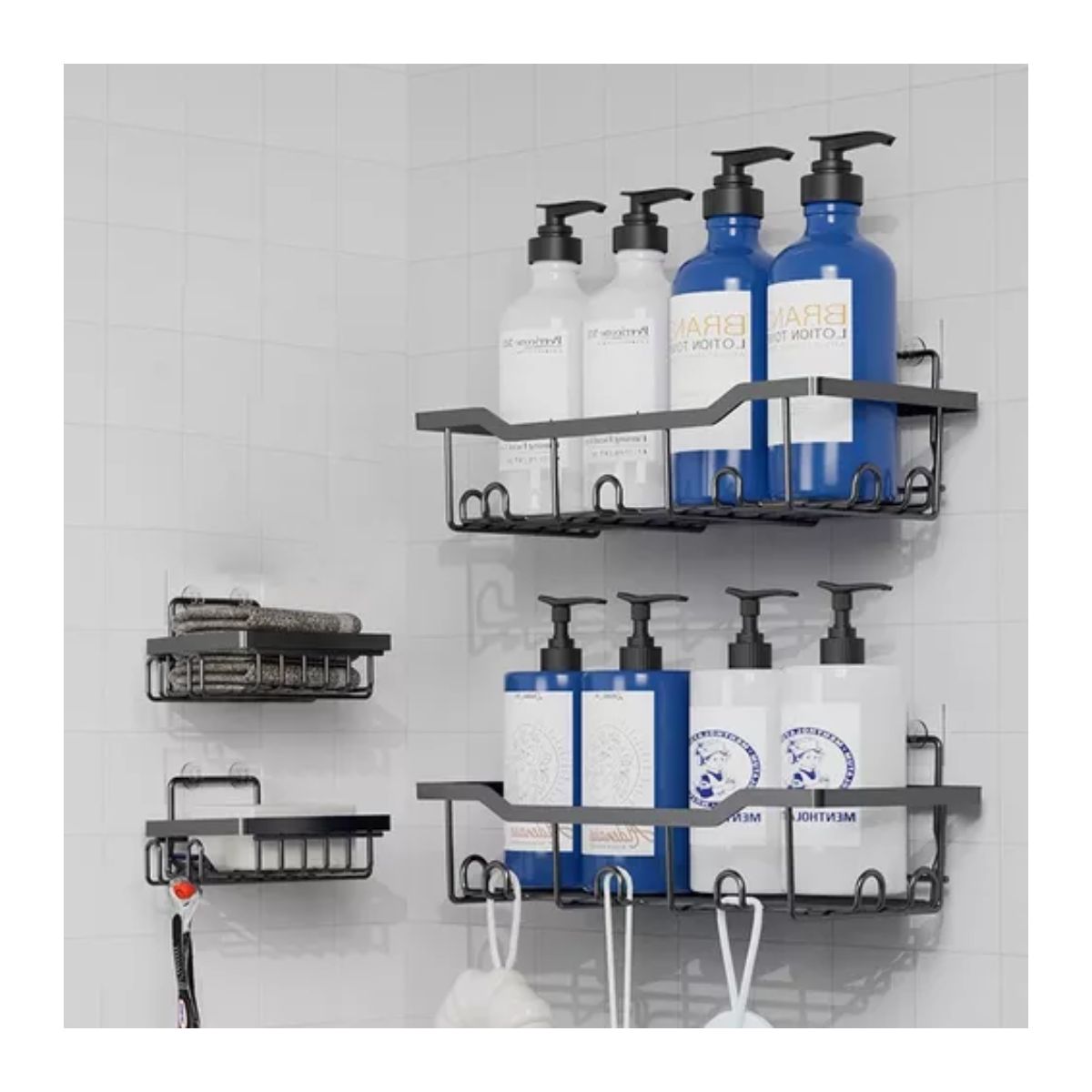 Cocina Baño Repisa Organizadores Para Duchas Estante 4 Pcs Color Negro