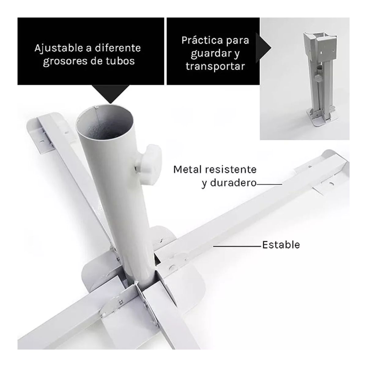 Base Para Sombrilla Playa Jardin+ Bolsa, Plegable Resistente Blanco