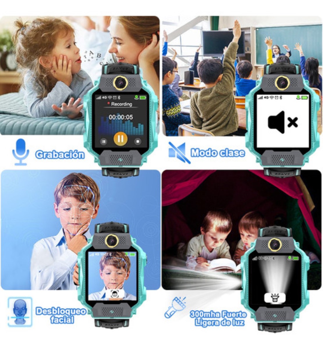 Reloj Inteligente Para Niño 4g Gps Wifi Video Llamada Cámara Verde