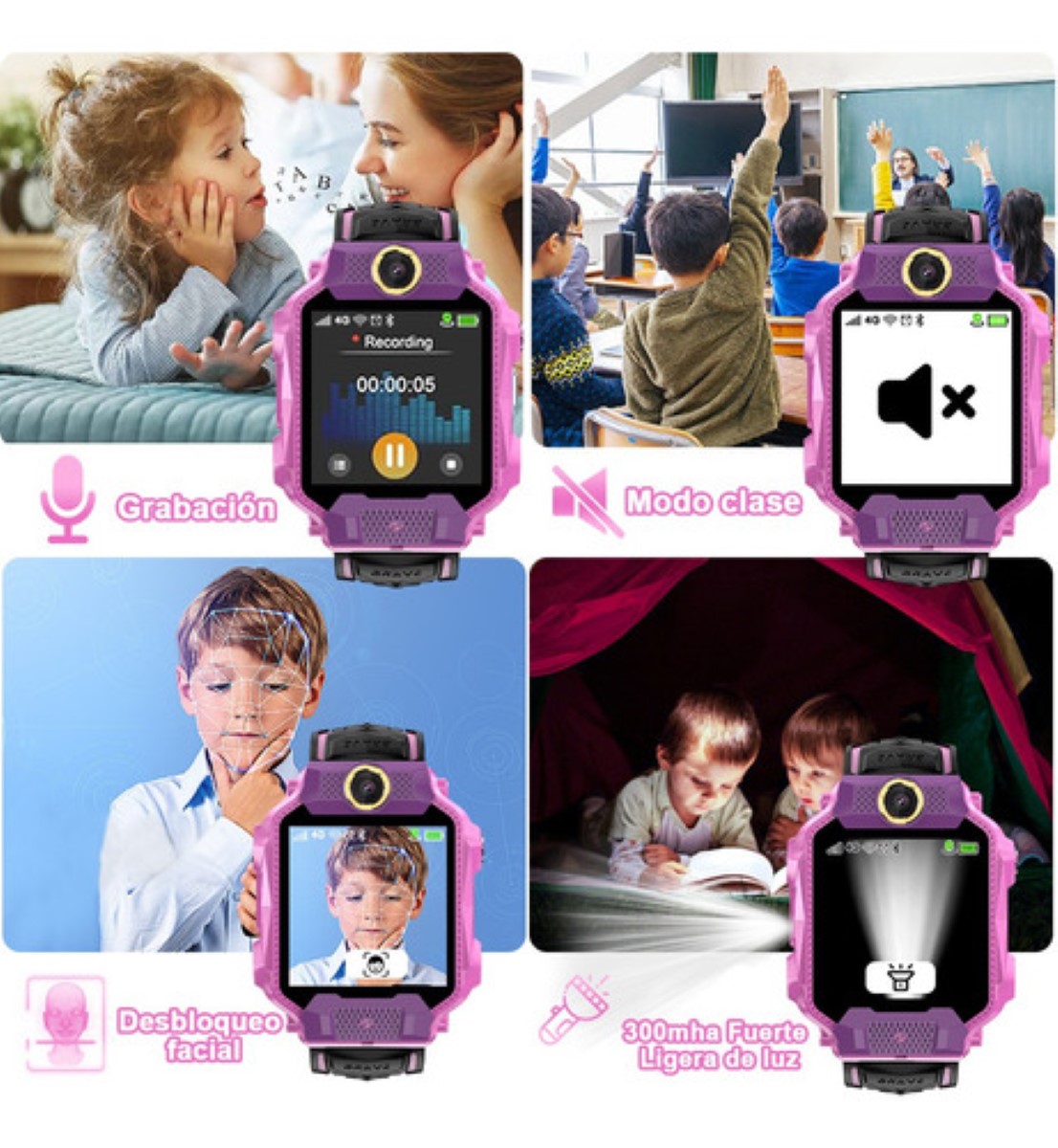 Reloj Inteligente 4g Para Niños Wifi Gps Videollamada Teléfono Rsa Morado