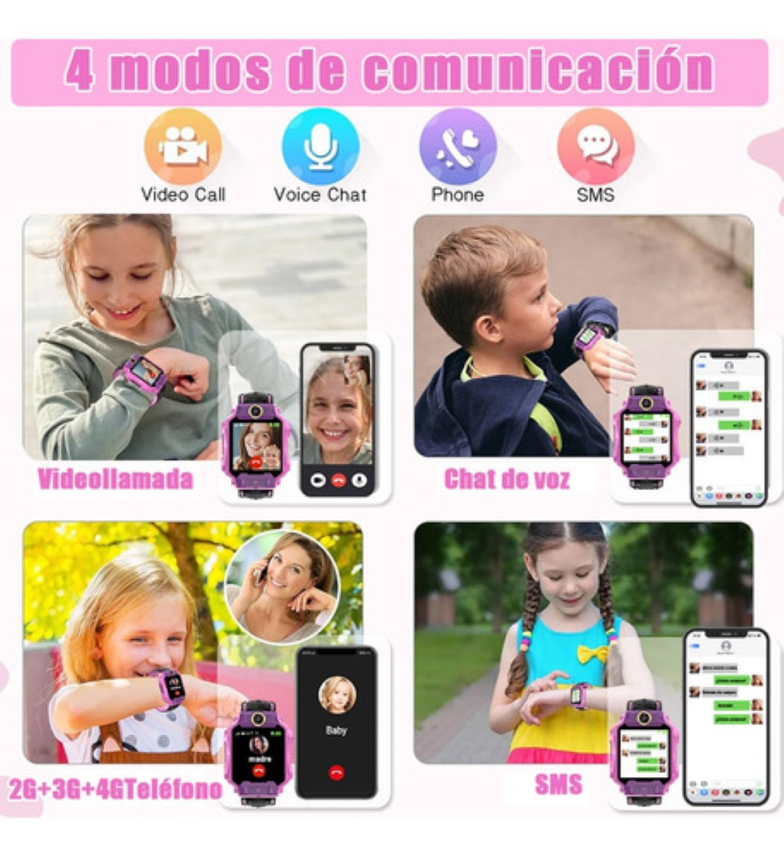 Reloj Inteligente 4g Para Niños Wifi Gps Videollamada Teléfono Rsa Morado