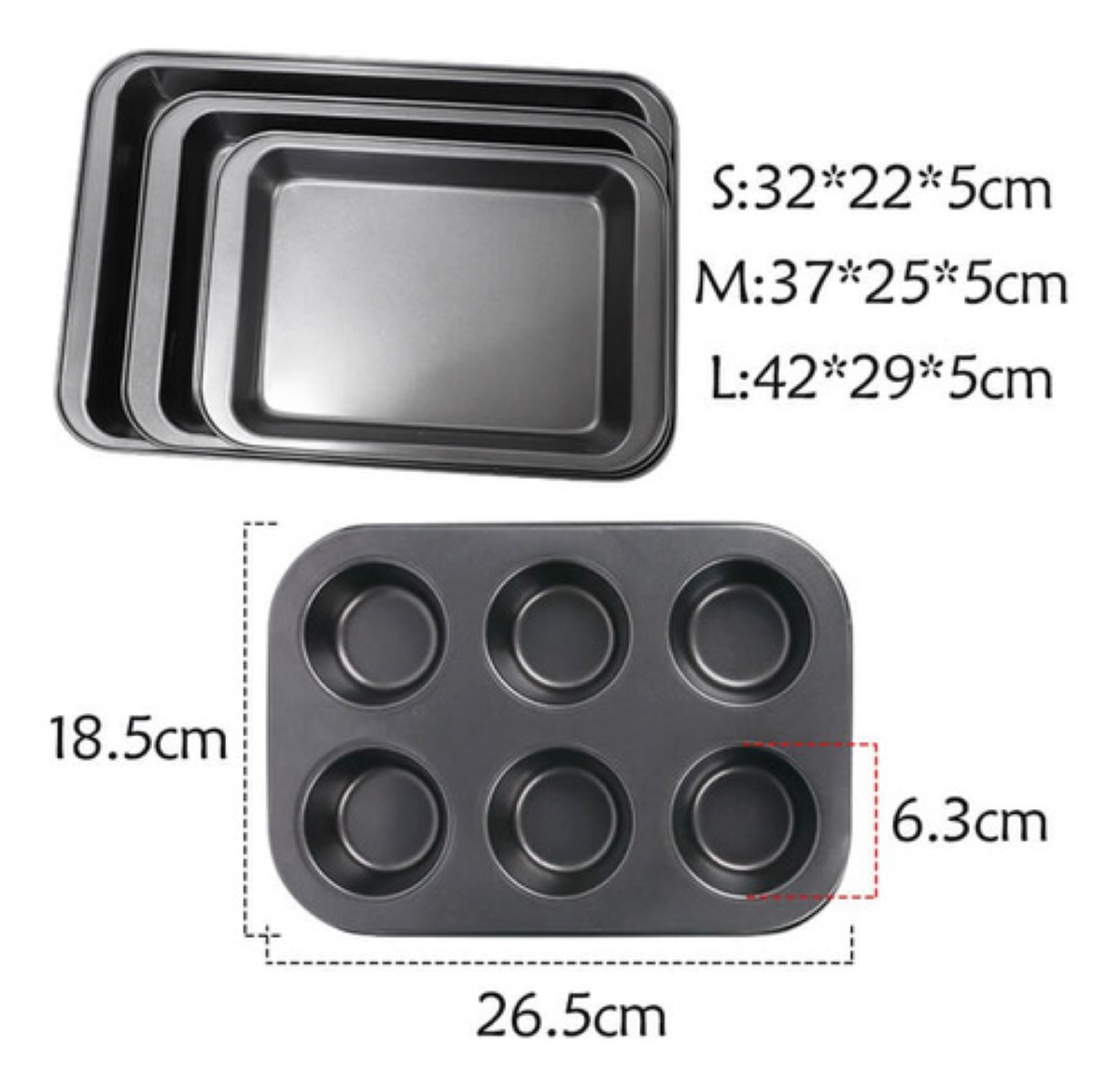 Set De 8 Moldes Charola Antiadherente Hornear Pan Reposteria Negro