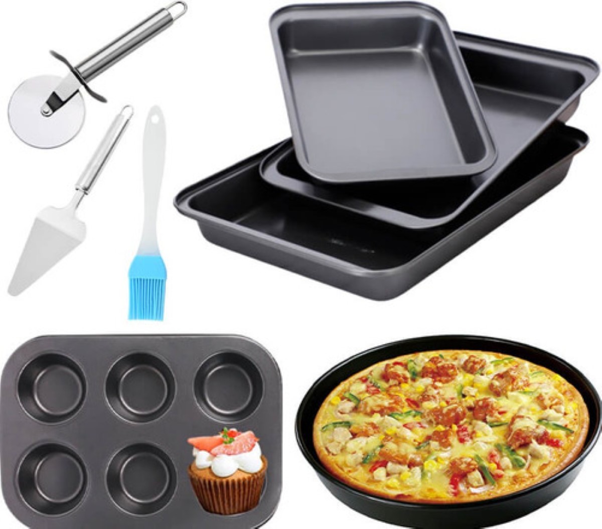 Set De 8 Moldes Charola Antiadherente Hornear Pan Reposteria Negro