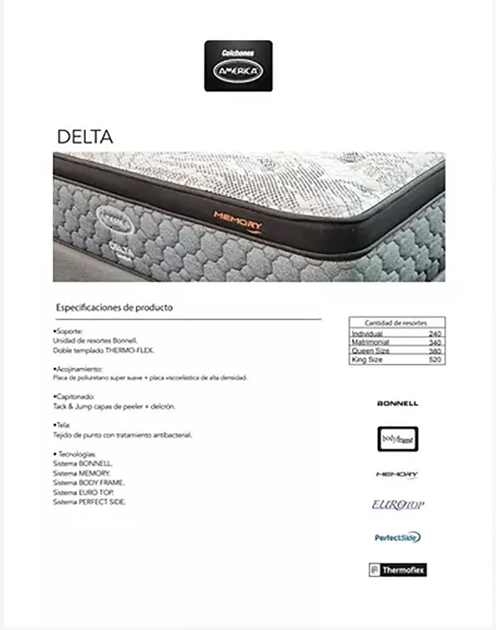 Colchon Matrimonial America Delta Confort Con Memory Comodo.