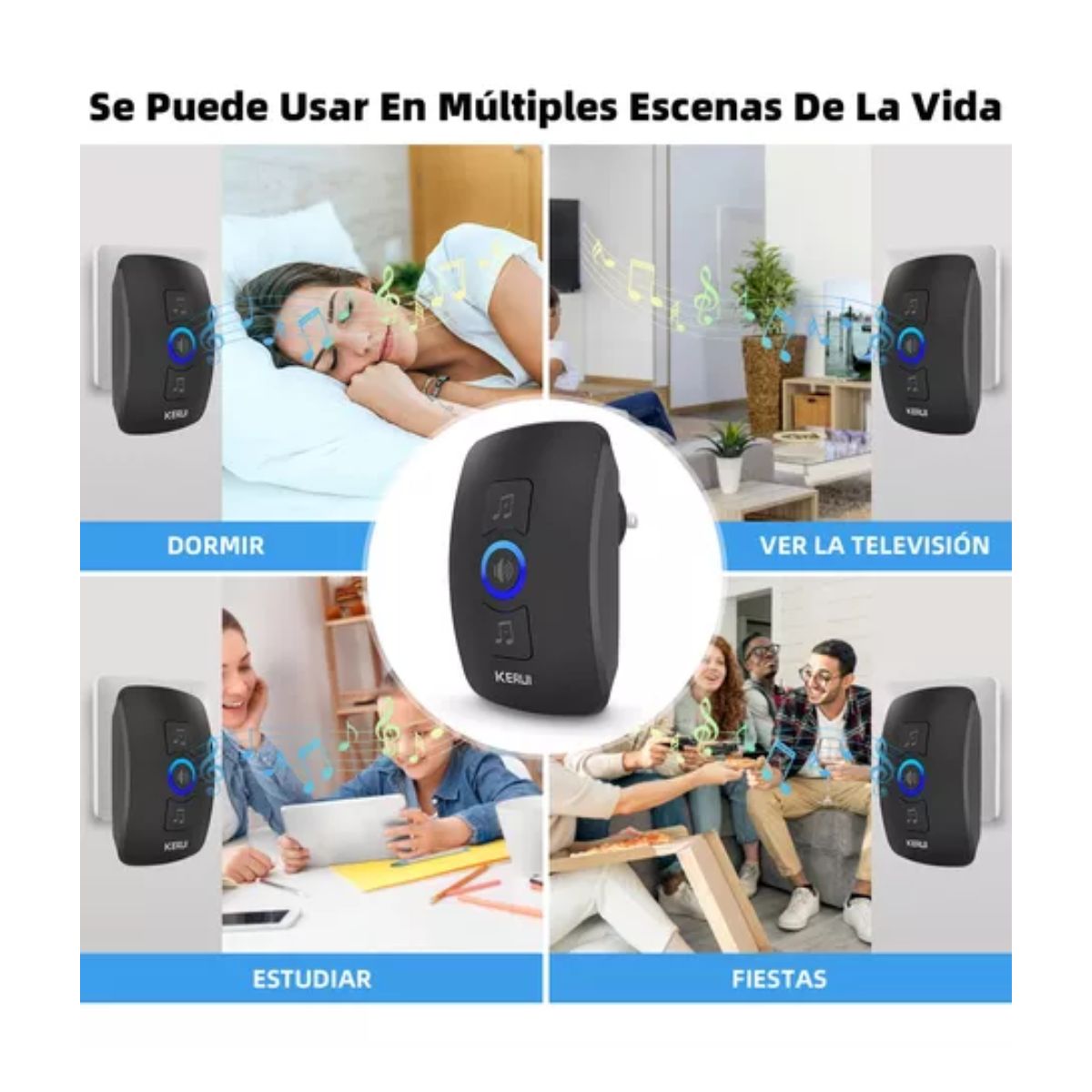 Timbre Inalámbrico Impermeable Con 1 Transmisor/2 Receptores negro