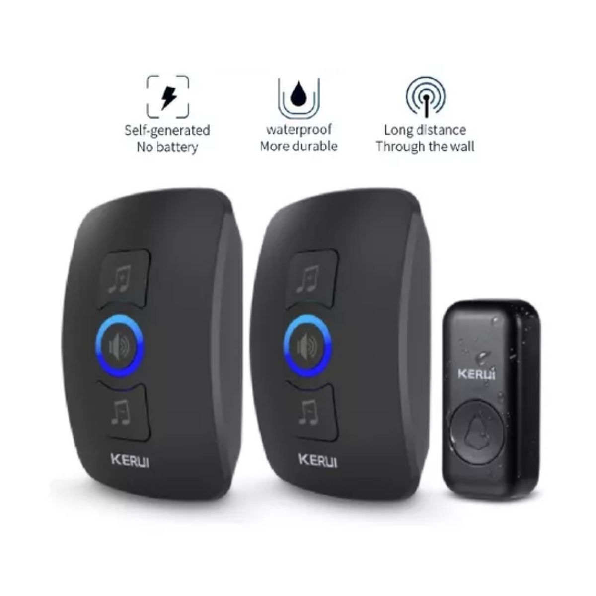 Timbre Inalámbrico Impermeable Con 1 Transmisor/2 Receptores negro