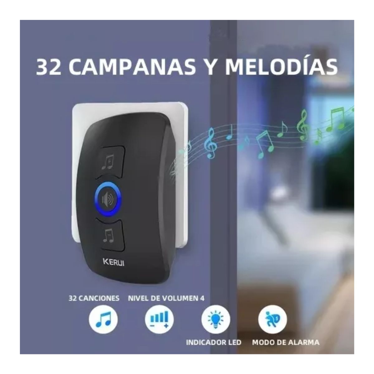 Timbre Inalámbrico Impermeable Con 1 Transmisor/2 Receptores negro