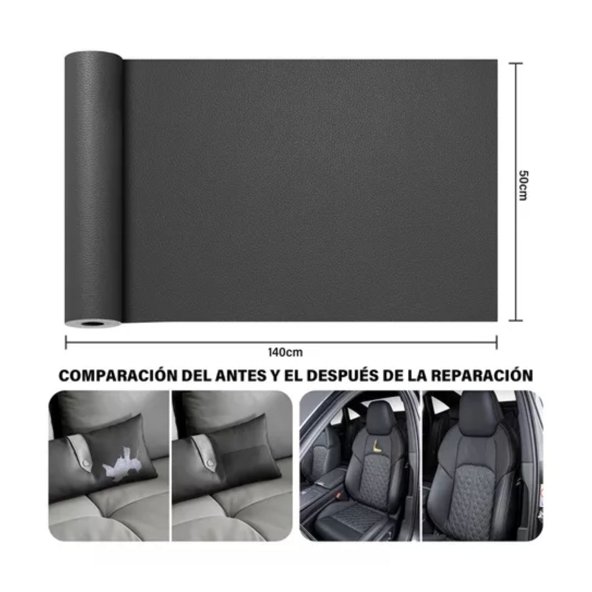 Parche Autoadhesivo Para Reparación De Vinilo Y Cuero Negro 