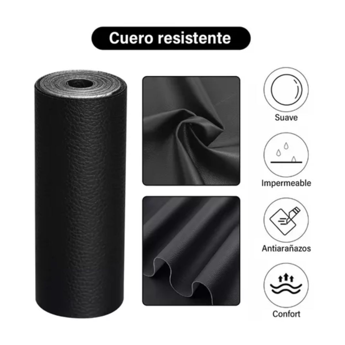 Parche Autoadhesivo Para Reparación De Vinilo Y Cuero Negro 