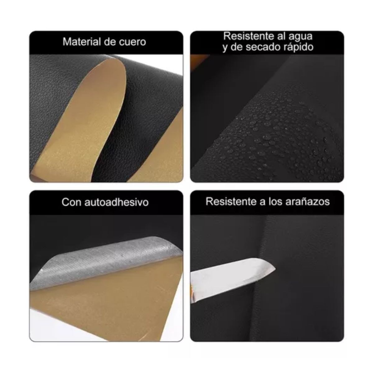Parche Autoadhesivo Para Reparación De Vinilo Y Cuero Negro 
