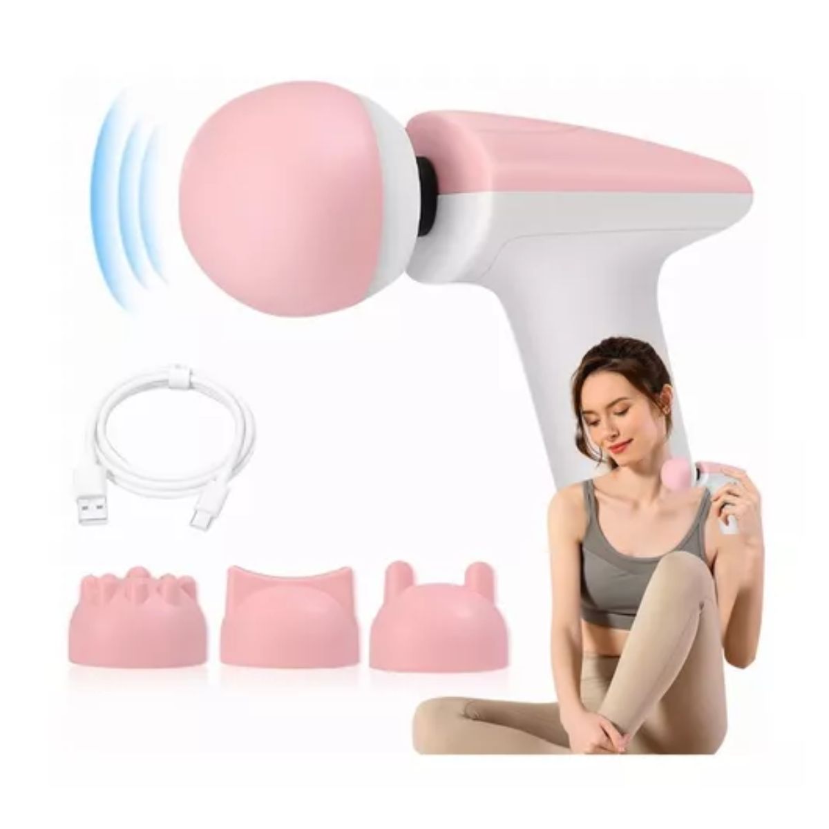 Pistola De Masaje Mini Eléctrico Ajustable De 4 Velocidades Rosa
