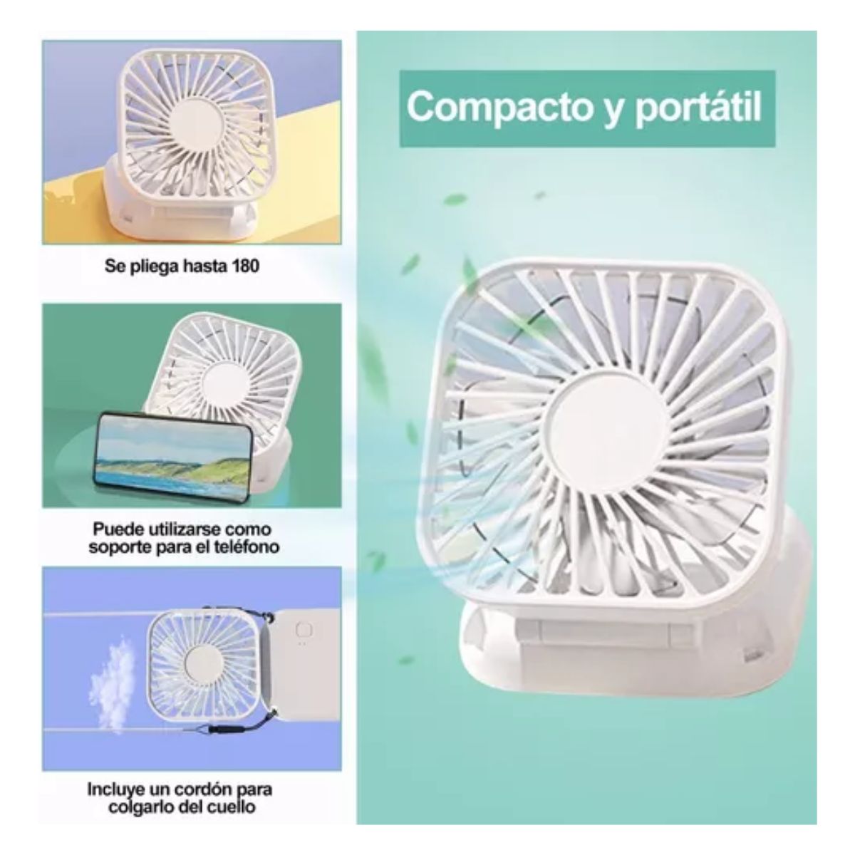 Carga Por Usb Ventilador Plegable Mini Ventilador Portátil blanco
