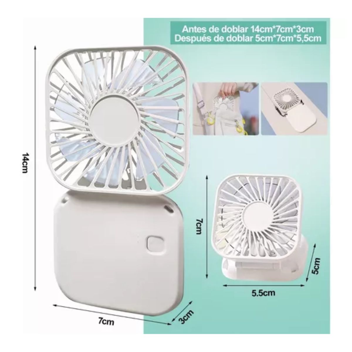 Carga Por Usb Ventilador Plegable Mini Ventilador Portátil blanco