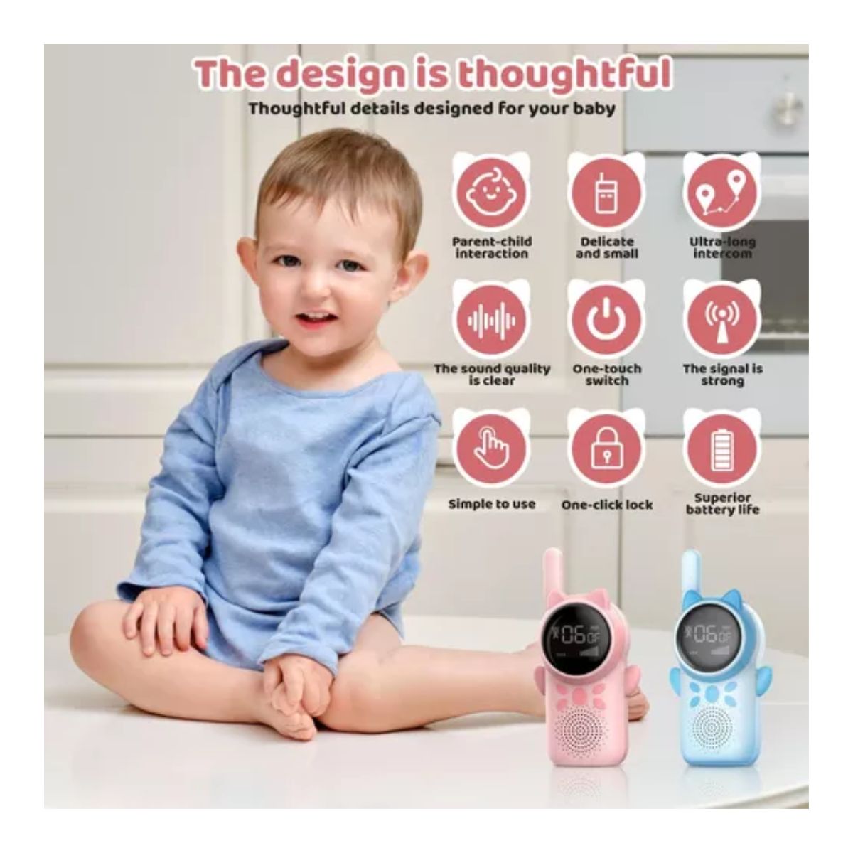 Radios Walkie Talkies Para Niños Pantalla A Color 2 Piezas azul/rosa