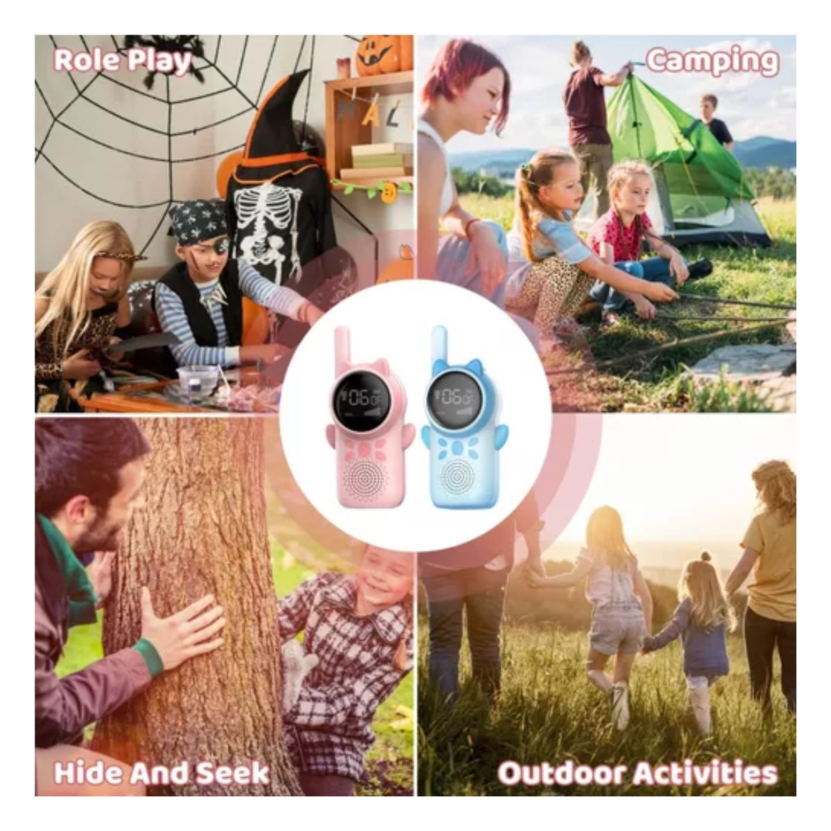 Radios Walkie Talkies Para Niños Pantalla A Color 2 Piezas azul/rosa