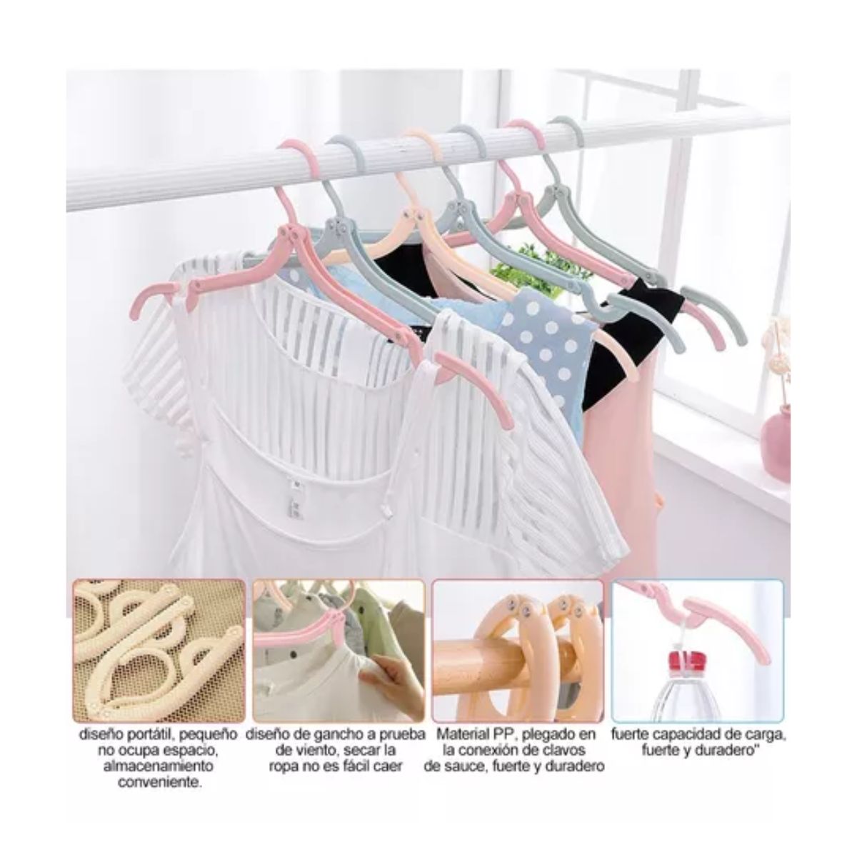 30 Ganchos Para Ropa Plegable Varios Colores 
