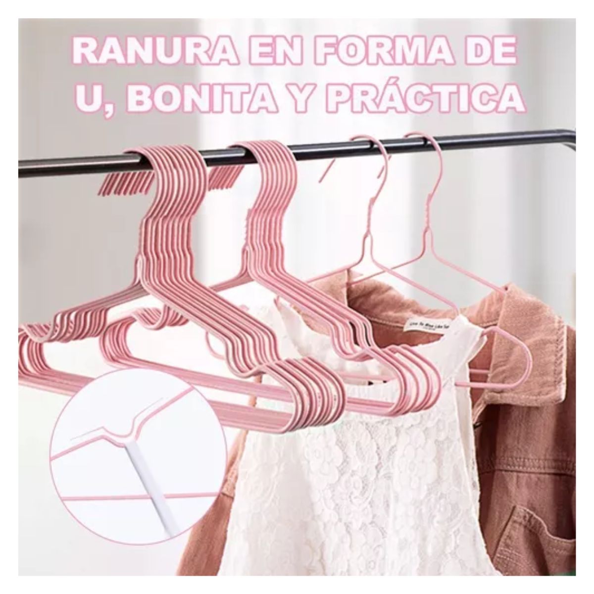 20 Ganchos Ropa Perchas De Acero Inoxidable Infantil Niño Rosa