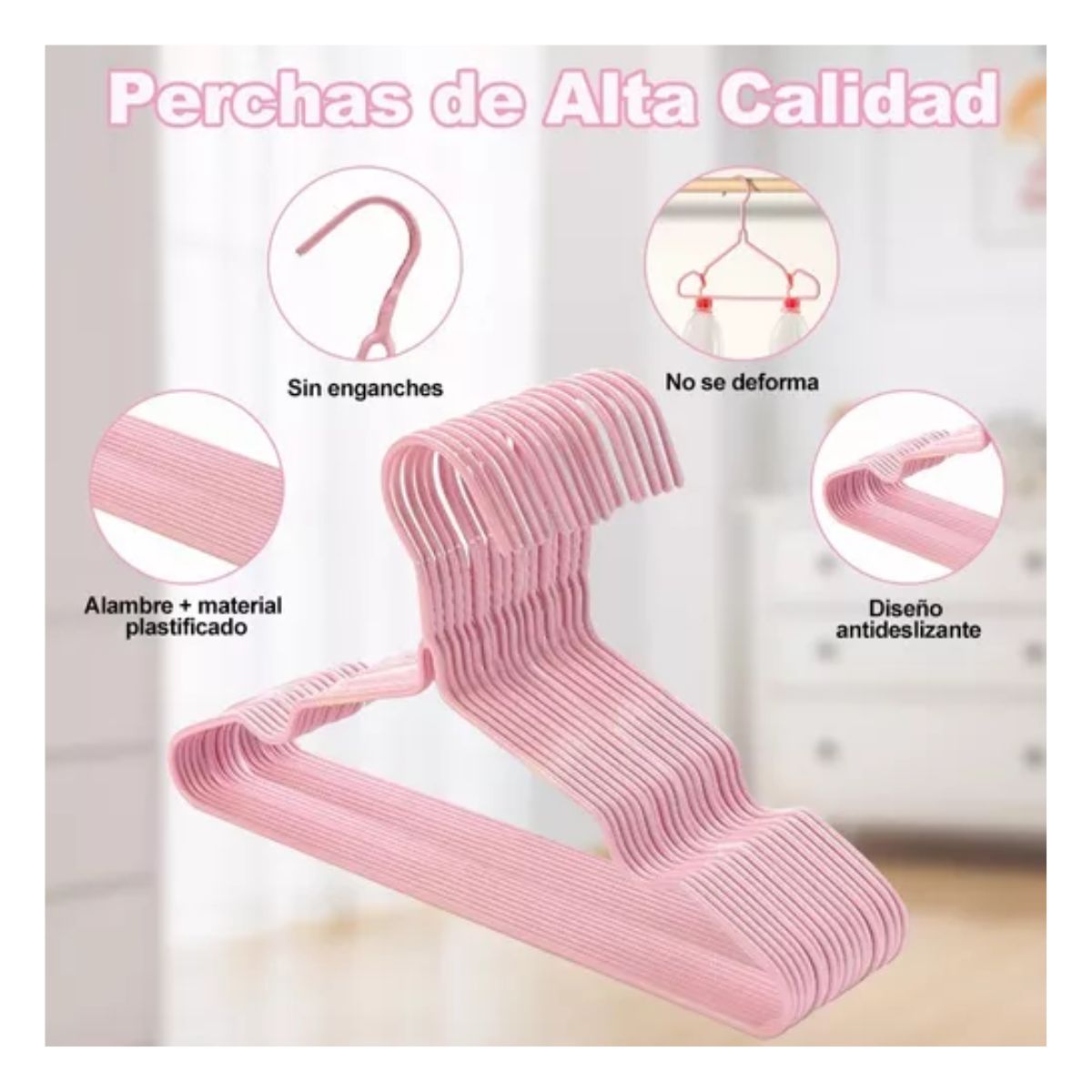 20 Ganchos Ropa Perchas De Acero Inoxidable Infantil Niño Rosa