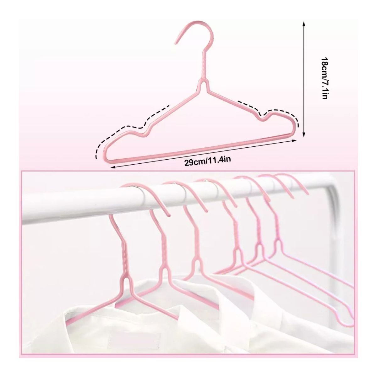 20 Ganchos Ropa Perchas De Acero Inoxidable Infantil Niño Rosa