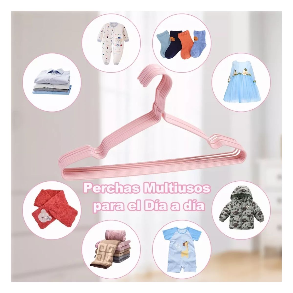 20 Ganchos Ropa Perchas De Acero Inoxidable Infantil Niño Rosa