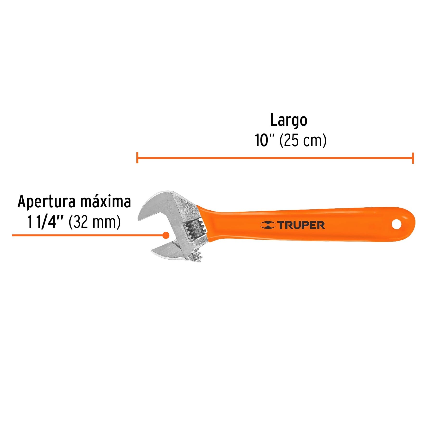 LLAVE AJUSTABLE (PERICO) 10" CROMADA MANGO DE PVC, TRUPER 15511