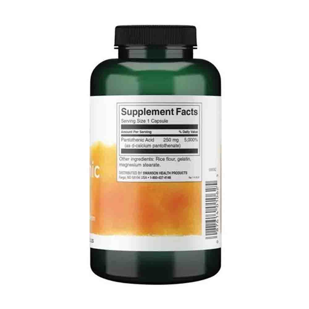 Acido Pantotenico Vitamina B5 250mg Swanson 250 capsulas Energia y Metabolismo 