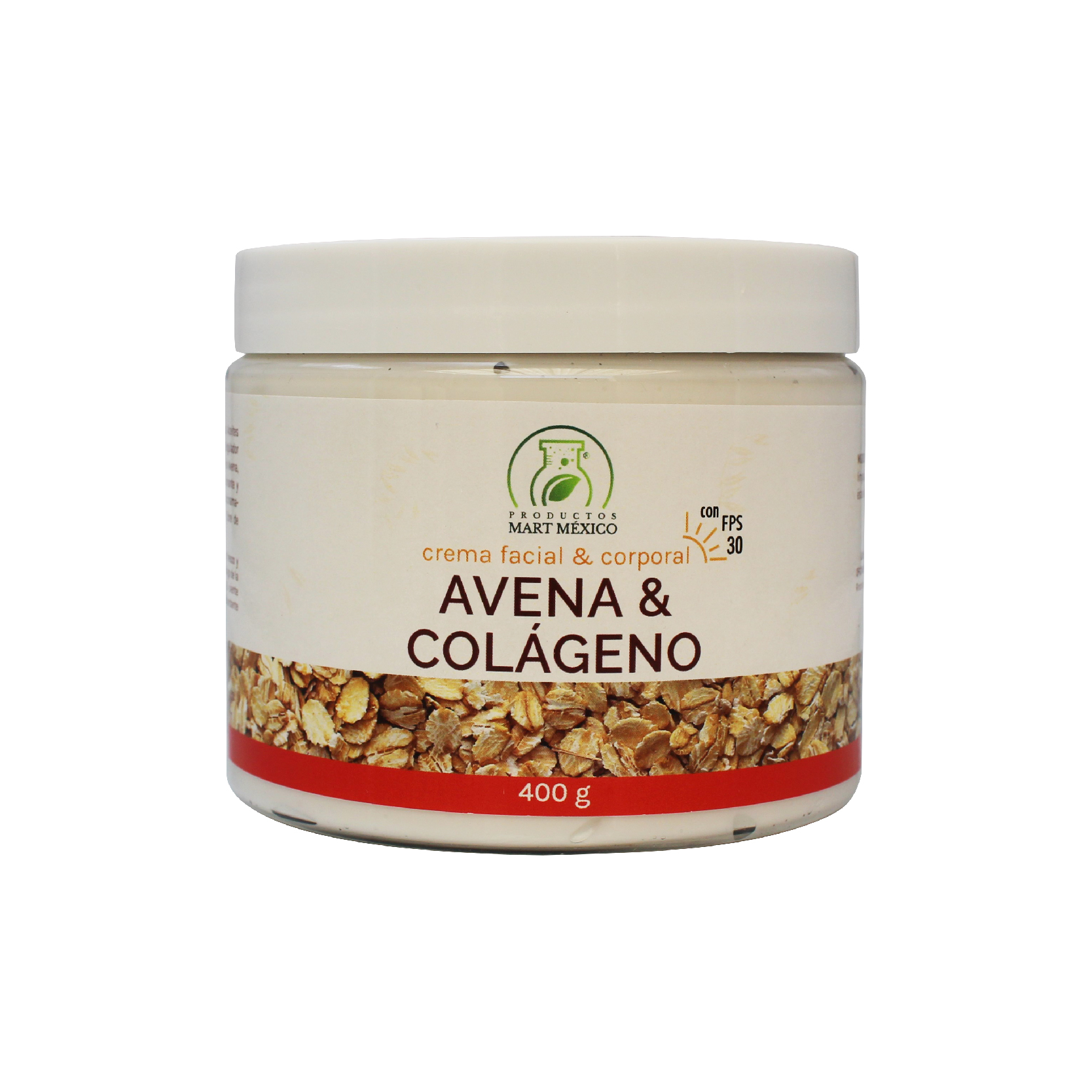 Crema Facial & Corporal De Avena, Colágeno Con Filtro Solar Hidratante 400gr