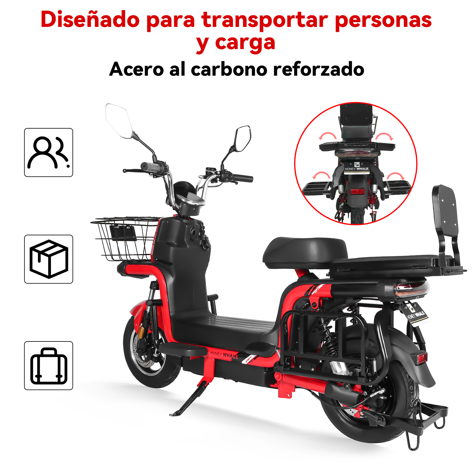 Motobici Eléctrica Honey Whale U7S Rojo.