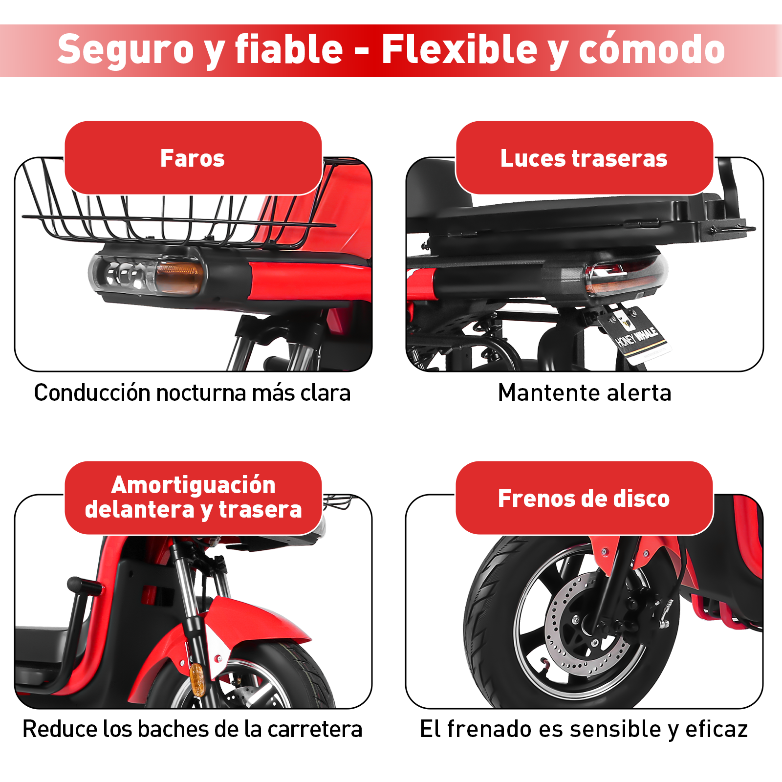 Motobici Eléctrica Honey Whale U7S Rojo.