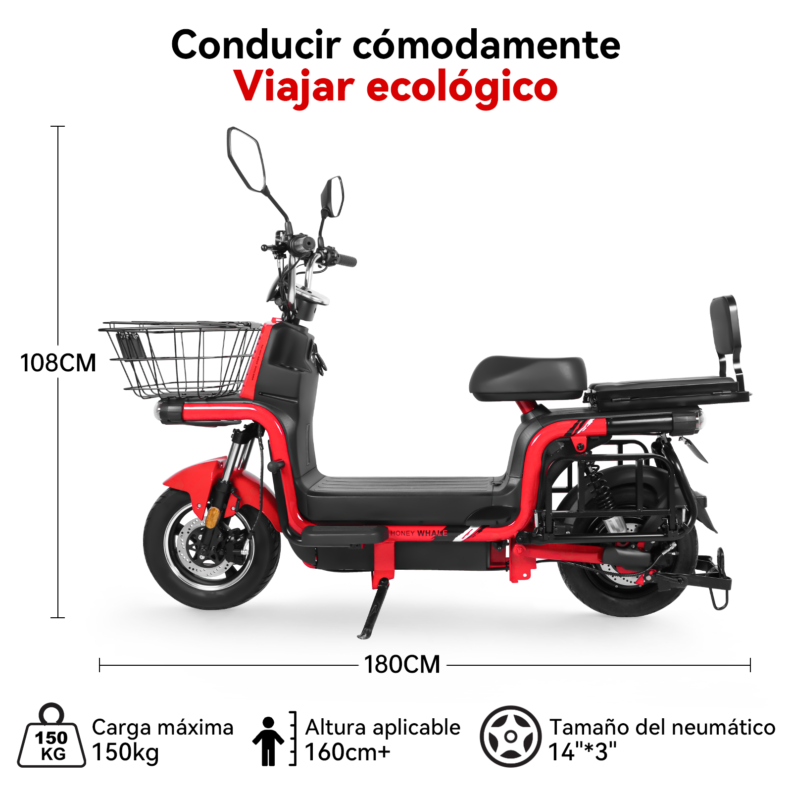 Motobici Eléctrica Honey Whale U7S Rojo.