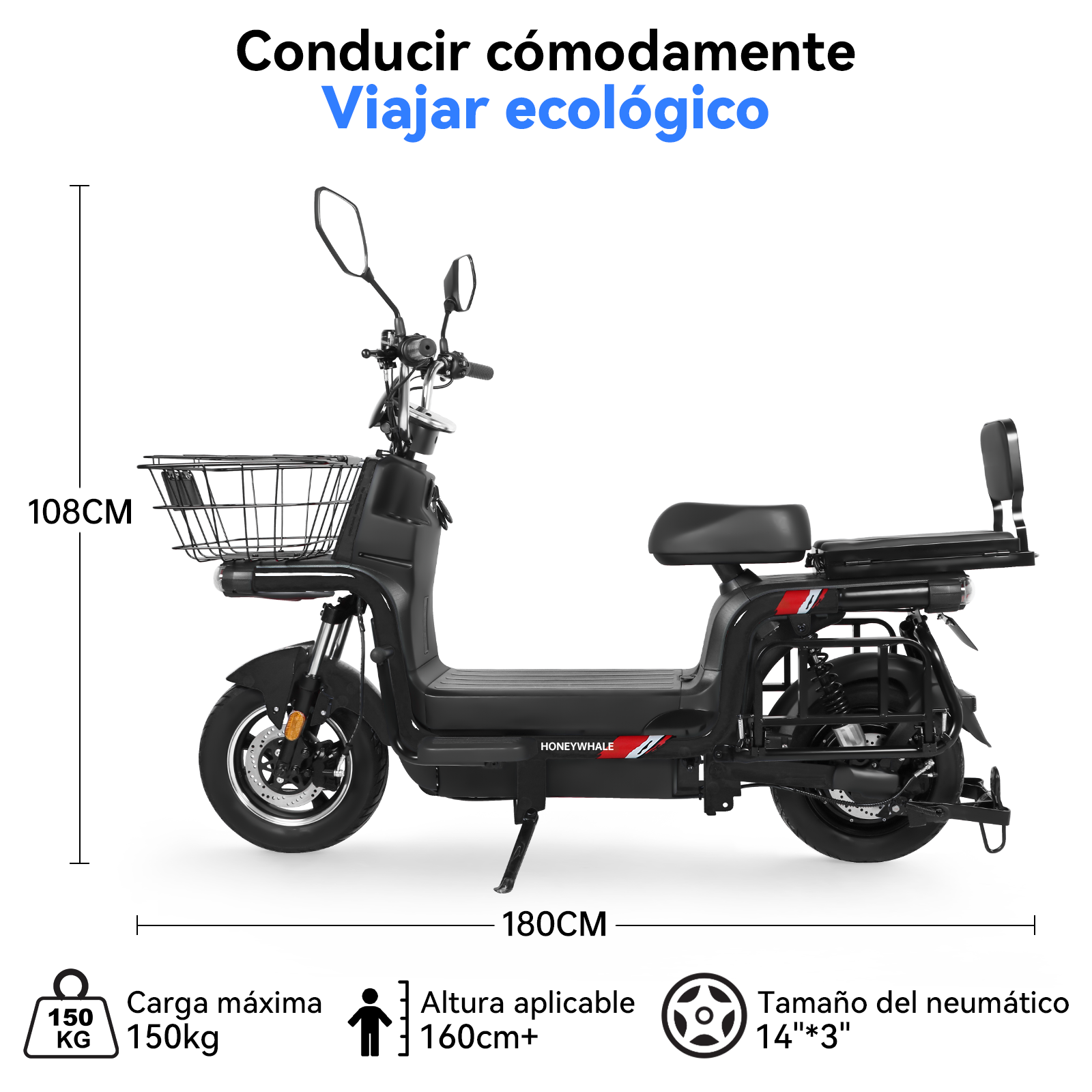 Motobici Eléctrica Honey Whale U7S Negro.