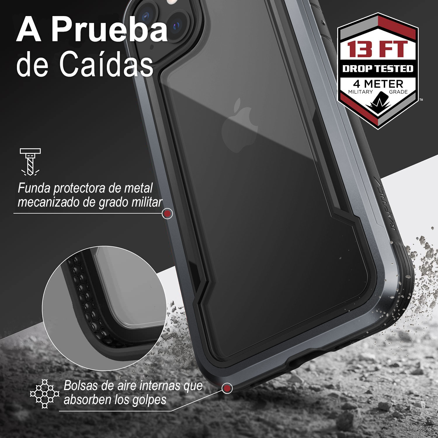 Funda Uso Rudo con Marco Aluminio Raptic Shield para iPhone 13 Pro Max Black