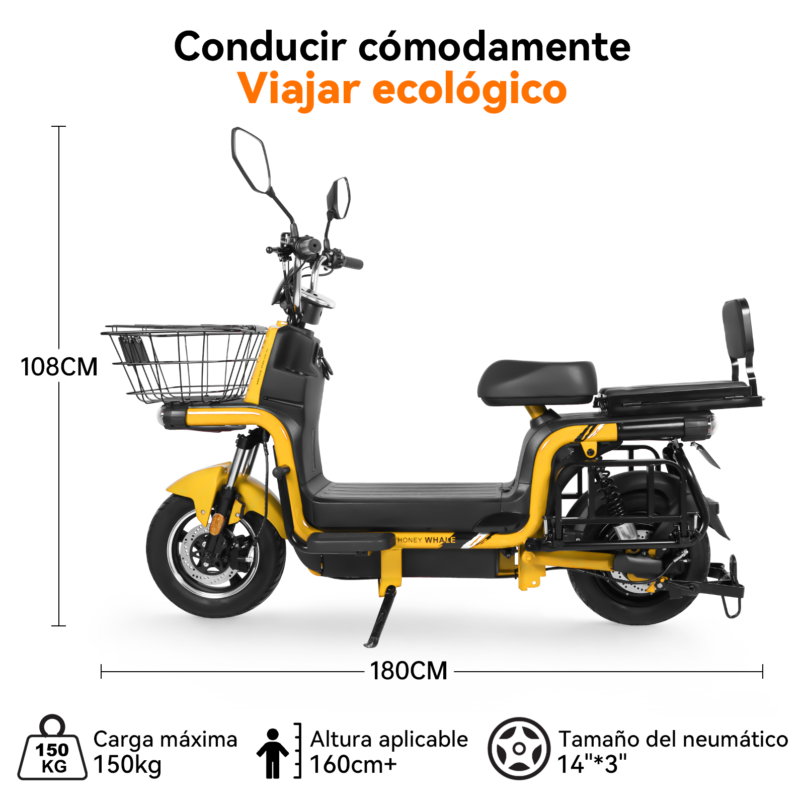 Motobici Eléctrica Honey Whale U7S Amarillo .