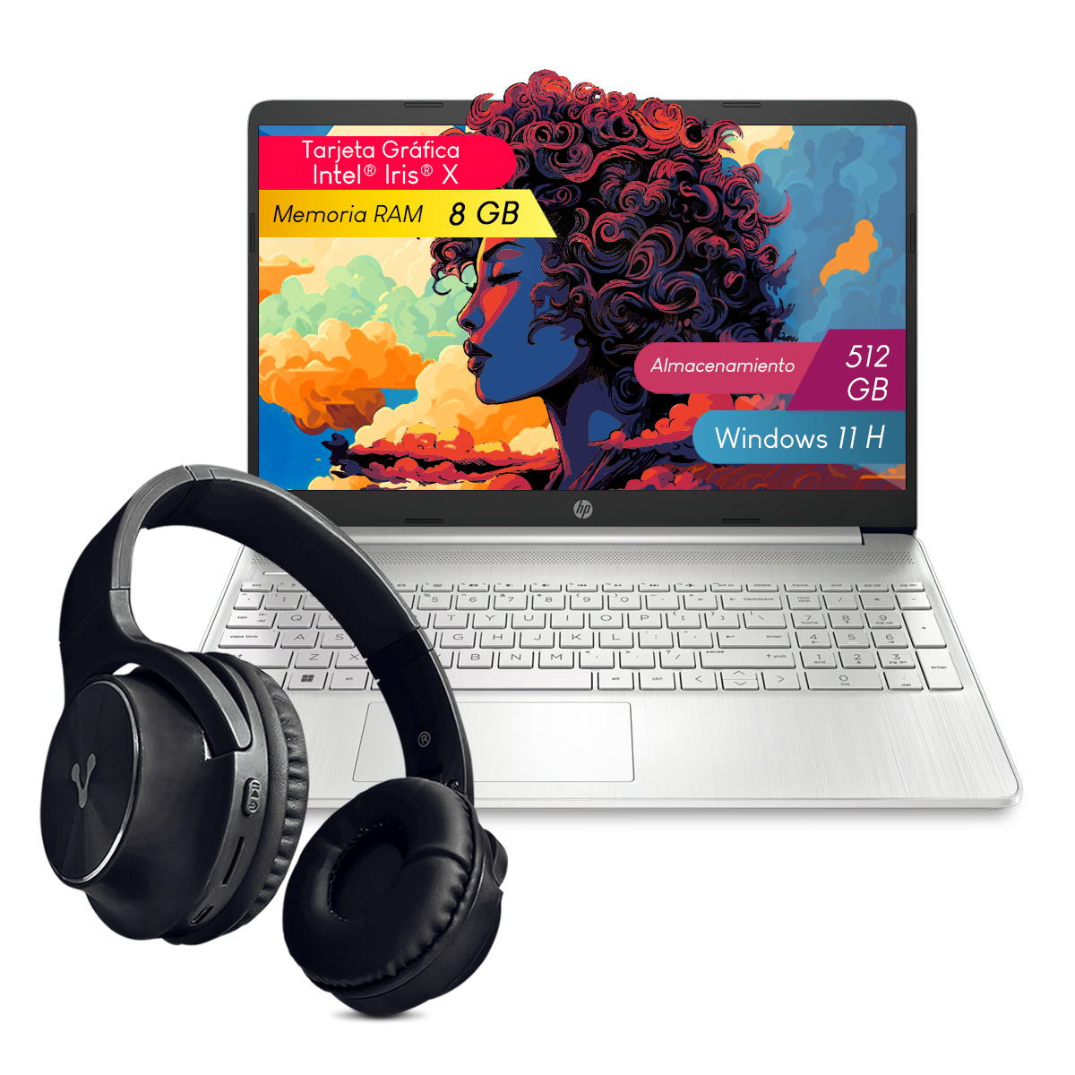 Combo Laptop HP 15-DY5009LA Intel CI7 8GB 512GB 15.6Pulg HD w11h 6H9F1LA + Audífonos 