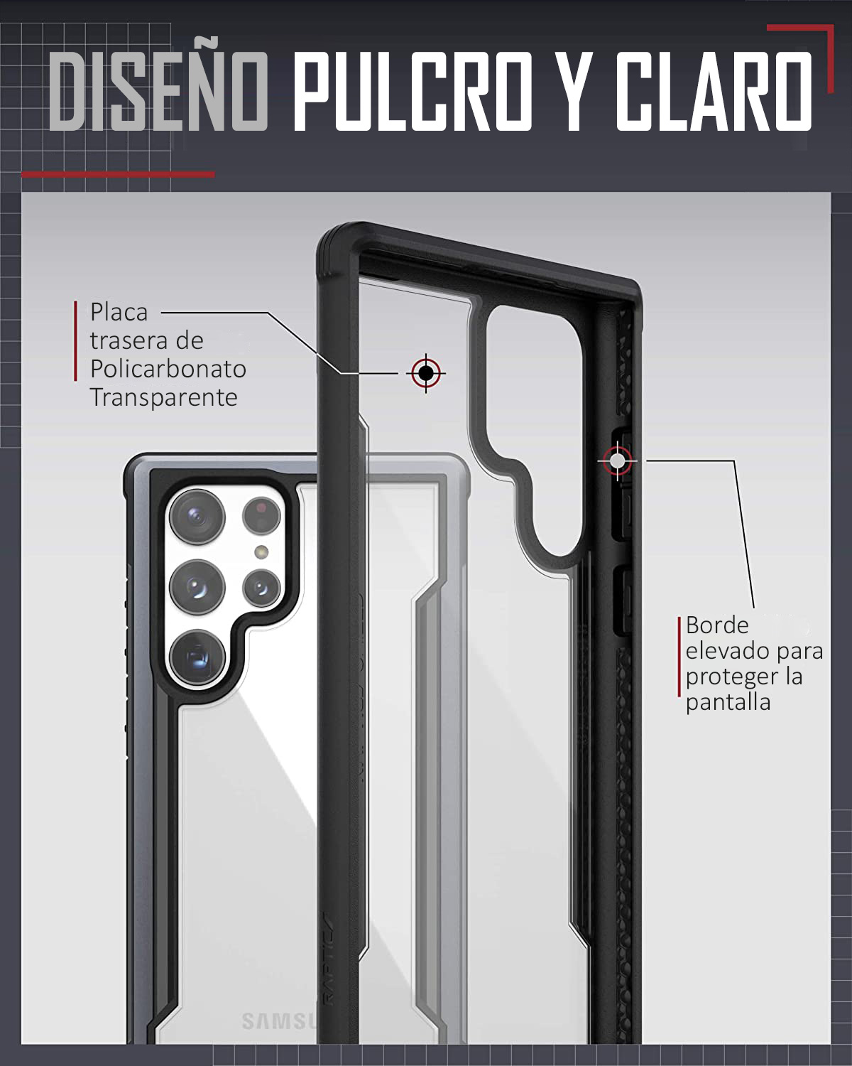 Funda Uso Rudo con Marco Aluminio Raptic Shield para Samsung Galaxy S22 Ultra