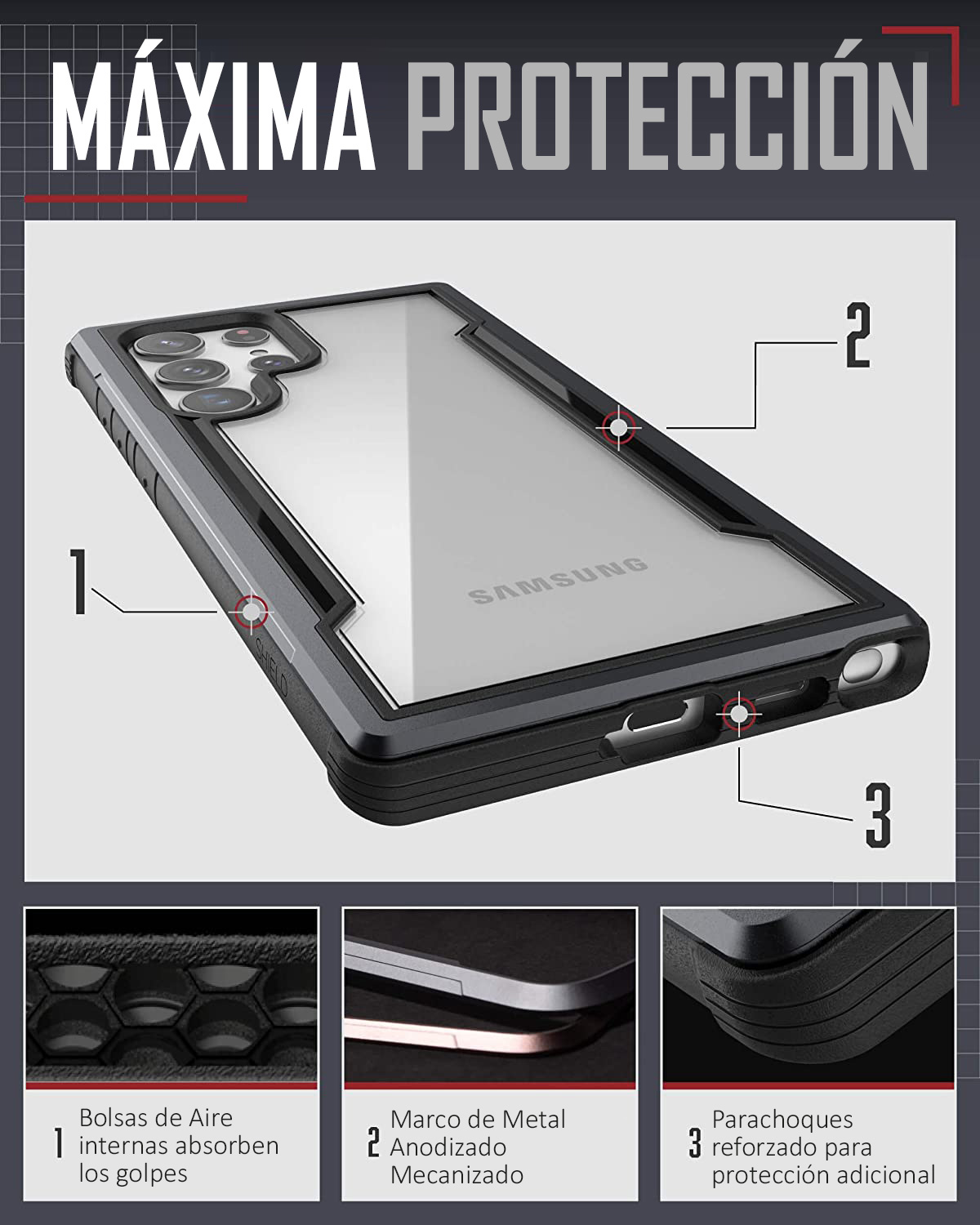 Funda Uso Rudo con Marco Aluminio Raptic Shield para Samsung Galaxy S22 Ultra