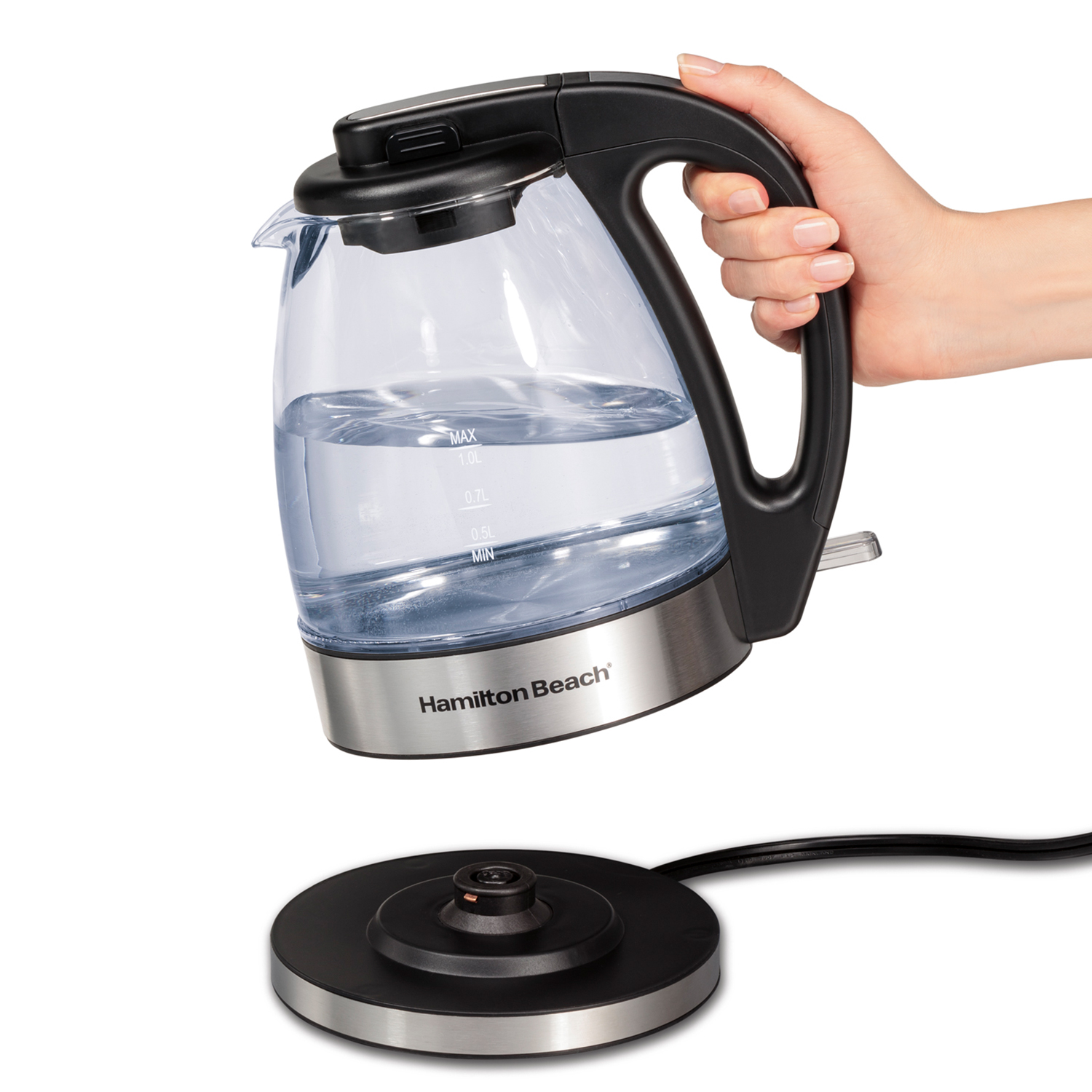 Tetera Electrica Hamilton Beach Litro Vidrio Iluminación Azul